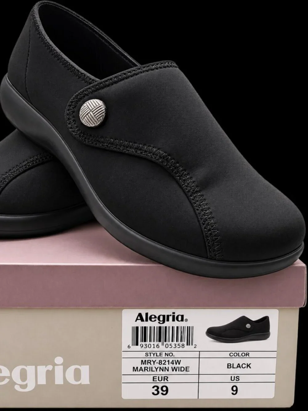 Alegria Marilyn Black Wide Slip On Shoes Women’s 9 EU 39 MRY-8214W